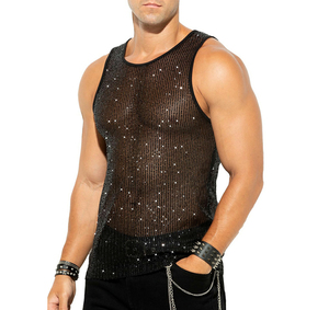 Débardeur sans manches à sequins pour homme, gilet métallique scintillant pour spectacle, soirée, clubwear, vêtements personnalisés OEM - Product Image 5