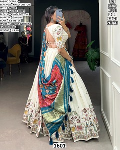 Rani Noor Lehenga Choli traditionnel en coton Khadi Bhandhani avec dupatta, protection solaire, séchage rapide, longueur au sol, pour femme, mariage et fête - Product Image 2