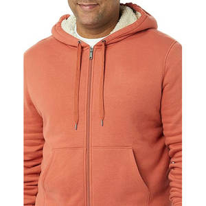 Nouveau sweat-shirt à capuche zippé orange, coupe classique, décontracté, pour l'automne, 100 % coton molletonné tricoté, couleur unie - Product Image 3