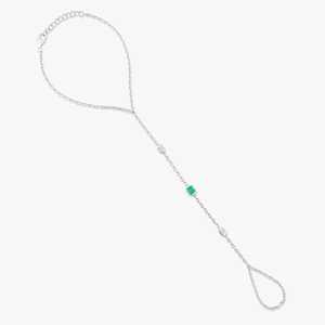 Pulsera de mano con diamante cultivado en laboratorio de corte esmeralda, oro macizo de 14K y 18K, delicada, minimalista, moderna, de lujo, única, con esmeralda verde. - Product Image 4