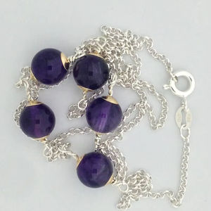 Collier en améthyste, argent sterling 925 massif et or jaune 14 carats, bijoux fins en pierres précieuses pour femmes, cadeau - Product Image 1