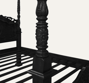 เตียงไม้แกะสลักลายโบราณขนาดคิงไซส์ โครงไม้มะฮอกกานีแท้ พร้อมหลังคาสี่เสา สำหรับห้องนอน - Product Image 3