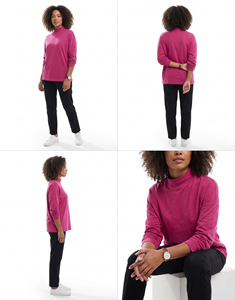 T-shirts décontractés à col haut pour femmes, style oversize, 100% coton, jersey tricoté, coupe ample, style sportif, tee-shirt de jogging pour femmes - Product Image 5