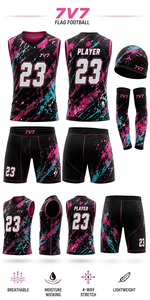 Maillot de football américain 7v7 personnalisé sublimé respirant avec nom de joueur, col ras du cou à compression pour hommes et jeunes, avec manches et casquette 7v7 - Product Image 3
