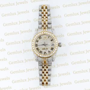 Luxury Wear Iced Out D VVS Moissanite Diamond Two Tone Roman Dial Acero inoxidable Hip Hop Reloj de diamantes para hombres - Product Image 1