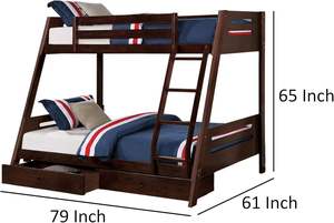 Cama litera doble sobre matrimonial de madera maciza de pino, diseño tradicional color marrón espresso TNT, duradera, con escalera y 2 cajones, de Binh Duong. - Product Image 6