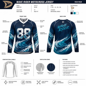Jersey MX Sublimado Personalizado de Fábrica OEM con Patrón de Ondas, Camiseta Transpirable de Manga Larga para Motocross, Ropa de Carreras sin Marca - Product Image 5