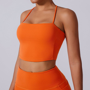 Soutien-gorge de sport sans couture pour femme, col carré, dos croisé, bretelles spaghetti, pour la gym, le fitness et l'entraînement - Product Image 1