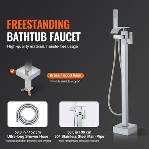 Rubinetto per vasca da bagno freestanding a pavimento, miscelatore doccia con rubinetto di riempimento per vasca, con beccuccio girevole a 360 gradi, due modalità di erogazione dell'acqua - Product Image 2