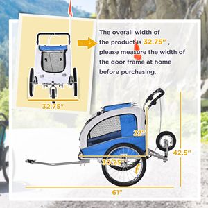Passeggino/Carrello 2-in-1 per Cani Blu Confortevole con Tettuccio, Tasche Portaoggetti, Sicuro e Stabile, Carico Massimo 80kg, Grande Dimensione in Alluminio - Product Image 3