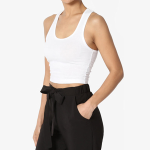 Camiseta sin mangas básica tipo racerback, cuello redondo, lisa, para mujer, de poliéster/algodón, para correr, precio económico, OEM - Product Image 4