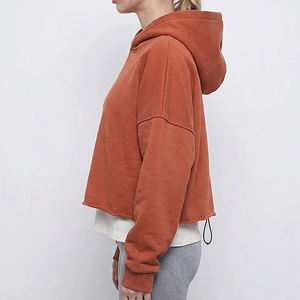 Sudadera con Capucha Corta Personalizada para Mujer, Color Sólido, Manga Larga, Informal, 100% Algodón Tejido, Transpirable, para Otoño - Product Image 3