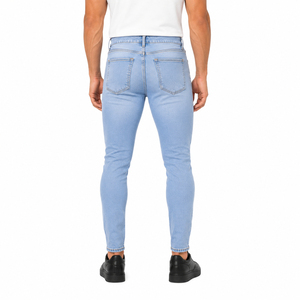Jeans de Mezclilla para Hombre, Corte Slim Fit, Color Azul Claro, Largo Regular, Algodón Lavado, Casual, Transpirable, Cintura Media, Cierre de Cremallera, Estilo Pencil - Product Image 4