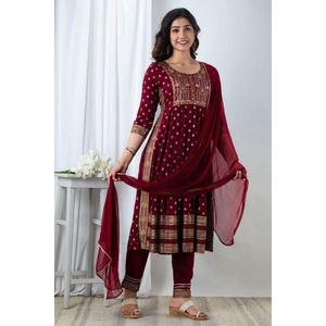 ผ้าเรยอนสีทองดีไซน์เนอร์พื้นล่างสุดด้วยสีแดง - Product Image 1