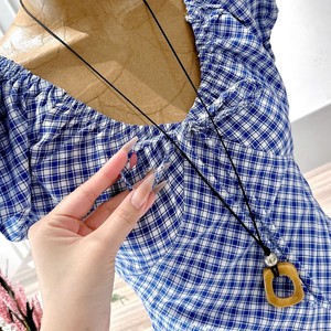 Women Blue Plaid Full Length Embroidered Puff Sleeve <b>Square</b> Neck Loose Fit Summer Casual Short Dress Quick Dry Breathable - Product Image 6