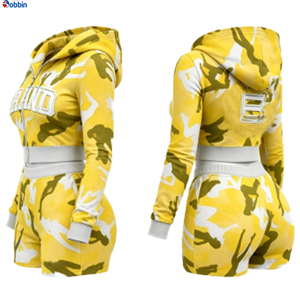 Conjunto Deportivo Corto de Verano para Mujer, Estilo Hip Hop, Color Rosa Camuflaje, 2 Piezas, Sudadera con Capucha y Pantalones Cortos, Manga Larga con Cierre, Ropa Deportiva Informal y Transpirable - Product Image 2