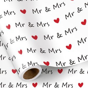 Romantic Mr & Mrs Text with <b>Red</b> Hearts Design Mini Wedding Wrapping <b>Paper</b> Roll Elegant Gift Wrap for Couples - Product Image 3