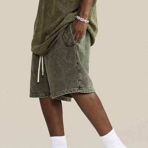 Shorts cargo vert délavé pour homme en mélange de coton, décontracté, avec cordon de serrage, pour l'été, style streetwear - Product Image 3