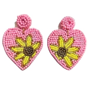 Vintage Big Bright Pink Beaded Earrings for Women Patriotic Orange White Blue Colour for Wedding or <b>Memorial</b> Day - Product Image 1