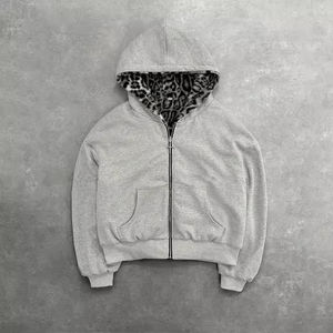 Sudadera con capucha extragrande para hombre, con cremallera, de doble cara, con estampado de leopardo personalizado, diseño reversible de color liso, fabricante de sudaderas con capucha para hombre. - Product Image 4