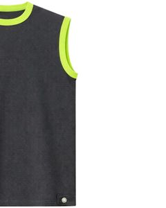 Custom Men Charcoal Gray Sleeveless Tank Top And Shorts <b>Set</b> Casual Summer Cotton Outfit Neon Green Trim Drawstring Two Piece <b>Set</b> - Product Image 2