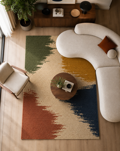 Tapis en laine tufté à la main sur mesure OEM, motif abstrait multicolore terre cuite et bleu marine, pour salon, fabriqué en Inde - Product Image 2