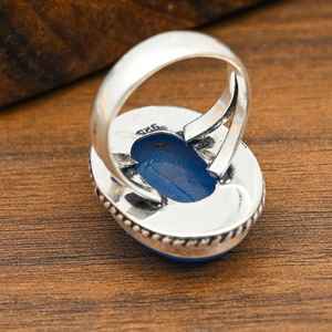Bague en calcédoine bleue, argent sterling 925, faite à la main, bijoux anciens, pierres précieuses naturelles, cadeau - Product Image 6