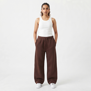 Pantalones de chándal de forro polar grueso de cintura alta y pierna ancha para mujer, estilo hip hop, ajuste regular, largo completo, con cordón en la cintura, para uso casual de invierno - Product Image 1
