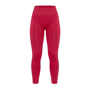 Ensemble de leggings légers et ajustés pour femmes, couleur rouge unie, tricotés en Spandex/Polyester/Coton, extensibles, respirants, séchage rapide, durables, taille haute - Product Image 5