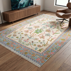 Premium Multicolor Hand Knotted Wool Classic Flat Pile Area Rug Traditional Floral Garden Pattern Carpet for Living Room <b>Bedroom</b> - Product Image 4