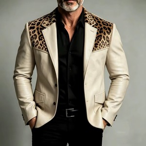 Blazer en cuir pour homme, style vintage, avec écusson léopard sur l'épaule, logo personnalisé, veste de costume de qualité pour affaires et mariages - Product Image 6