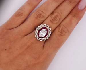 Flower Shape <b>Cocktail</b> <b>Ring</b> Women's 18K <b>Gold</b> Plated Diamond Oval Natural Stone Pave Setting Engagement Glam Style - Product Image 1