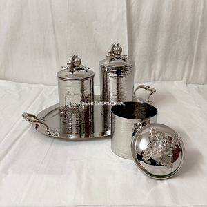 Royal Kitchenware Hammered Steel Canister Set with Decorative Pumpkin Lid Airtight Food Storage <b>Jars</b> Modern <b>Spice</b> Box Gift Set - Product Image 2