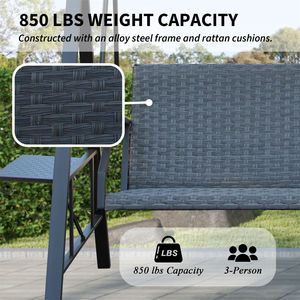 3 posti da esterno regolabile in policarbonato Hardtop Patio sedia a dondolo panca ad asciugatura rapida struttura in acciaio schienale in schiuma per giardino prato - Product Image 6