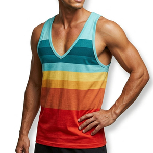 Bulk Men Striped Sleeveless <b>Top</b> Deep V Neck Athletic Muscle Tee Slim Fit Customizable Summer Beach Wear Wholesale Price Tank <b>Top</b> - Product Image 5