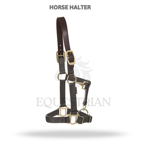 Nylon Horse <b>Halter</b> with Leather Crown Brass Hardware Adjustable Headcollar with Snap Hook - Product Image 2