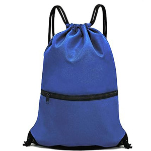 Hemistyles HM-BL2 Blue <b>Drawstring</b> <b>Backpack</b> Nylon Gym Sports 30-40L Lightweight with Front Zipper Pocket Travel Outdoor - Product Image 1