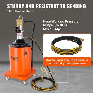 Bomba de grasa portátil de 5 galones y 20L operada por aire, manguera de alta presión de 13 pies, relación de presión 50:1, piezas neumáticas de lubricación neumática - Product Image 4