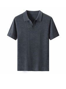 เสื้อสเวตเตอร์ขนสัตว์เนื้อดีสำหรับผู้ชาย ดูแลง่าย แขนสั้น คอปกแบบกรรไกร เสื้อสเวตเตอร์ขนสัตว์เนื้อดีบางเบา เสื้อยืดธุรกิจ สีพื้น ผ้าถัก - Product Image 4