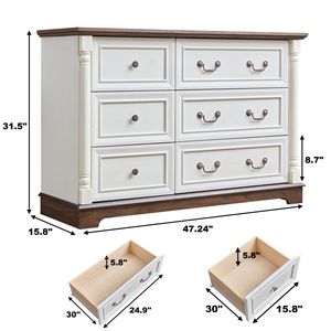 Farmhouse Style Wooden Rustic 6-Drawer Dresser <b>Chest</b> Organized <b>Storage</b> for Bedroom Living - Product Image 5