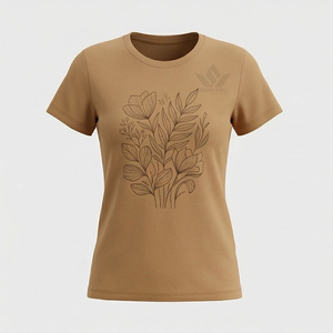 เสื้อยืดคอกลมลายดอกไม้สำหรับผู้หญิง แขนสั้น ทรงปกติ ผ้าฝ้าย 100% สวมใส่สบายๆ สำหรับฤดูใบไม้ผลิและฤดูร้อน ผ้าเจอร์ซีย์ - Product Image 1