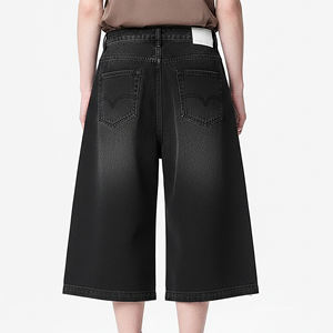 Pantalones cortos de mezclilla largos estilo holgado para verano, con rotos, transpirables, negros, deslavados, a precio mayorista asequible. - Product Image 6