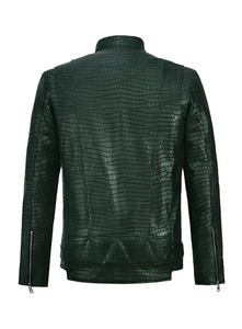 Blouson en cuir de mouton noir de luxe tendance pour homme, fait main, véritable, coupe-vent, col montant, logo personnalisé, mode hiver - Product Image 2