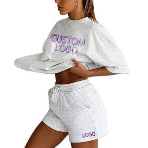 Conjunto Deportivo de Invierno Personalizado para Mujer, Sudadera y Pantalones Cortos, Logotipo con Impresión en Relieve, Sudadera con Capucha de Poliéster Transpirable - Product Image 6