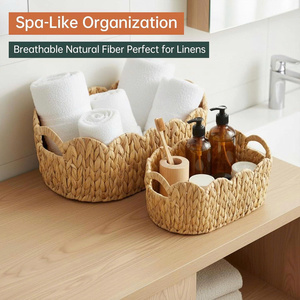 Water Hyacinth Oval <b>Basket</b> Natural Wholesales Natural and White Colors Storage <b>Baskets</b> Wicker Laundry <b>Basket</b> - Product Image 5