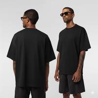 T-shirt en coton noir surdimensionné pour homme, 300 GSM, manches courtes, col rond, coupe décontractée, couleur unie, tricot jersey, style uni teint