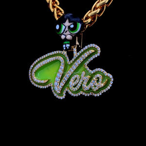 Pendentif Hip Hop personnalisé en argent sterling 925 diamant Moissanite 14k VVS émail vert glacé plaqué or pour les fêtes - Product Image 3