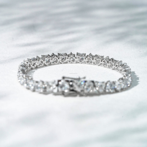 Luxury Heart Cut Diamond Tennis <b>Bracelet</b> in White Gold, Elegant Statement Wrist Jewelry for Women, Bridal Party Gift, Sparkling - Product Image 3