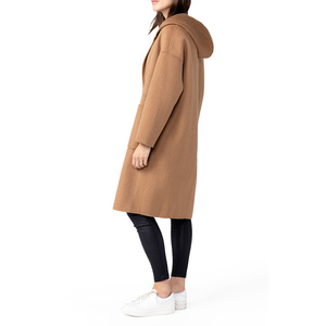 Manteau trench mi-long en laine pour femme, à capuche, à bouton unique, couleur unie, chaud, décontracté, pour l'hiver, avec poches, manches longues - Product Image 2