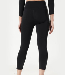 Leggings de yoga taille haute sans couture noir uni longueur mollet en Spandex et Nylon avec taille élastique pour femme - Product Image 6
